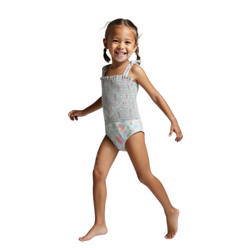 Girls Smocked One Piece Swimsuit
