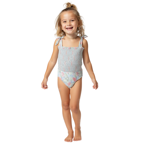 Girls Smocked One Piece Swimsuit